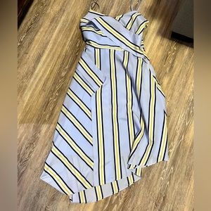 Banana Republic Light Blue Yellow Striped Asymmetrical Midi Dress